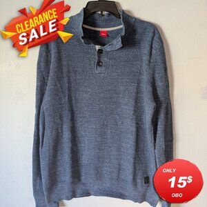 S. Oliver Men Blue Large Cotton Stand-up Collar Sweater